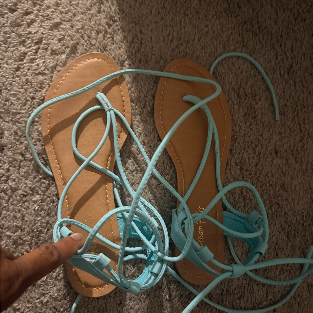 Turquoise Lace-Up Flat Sandals